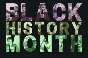 Black History Month - Words overlaid with icons of Black History