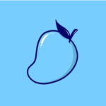Bluumangoo logo - Graphic of a light blue background and dark blue outline of a mango.
