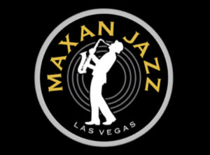 Maxan Jazz logo, depicting a person playing a saxophone over a vinyl record.