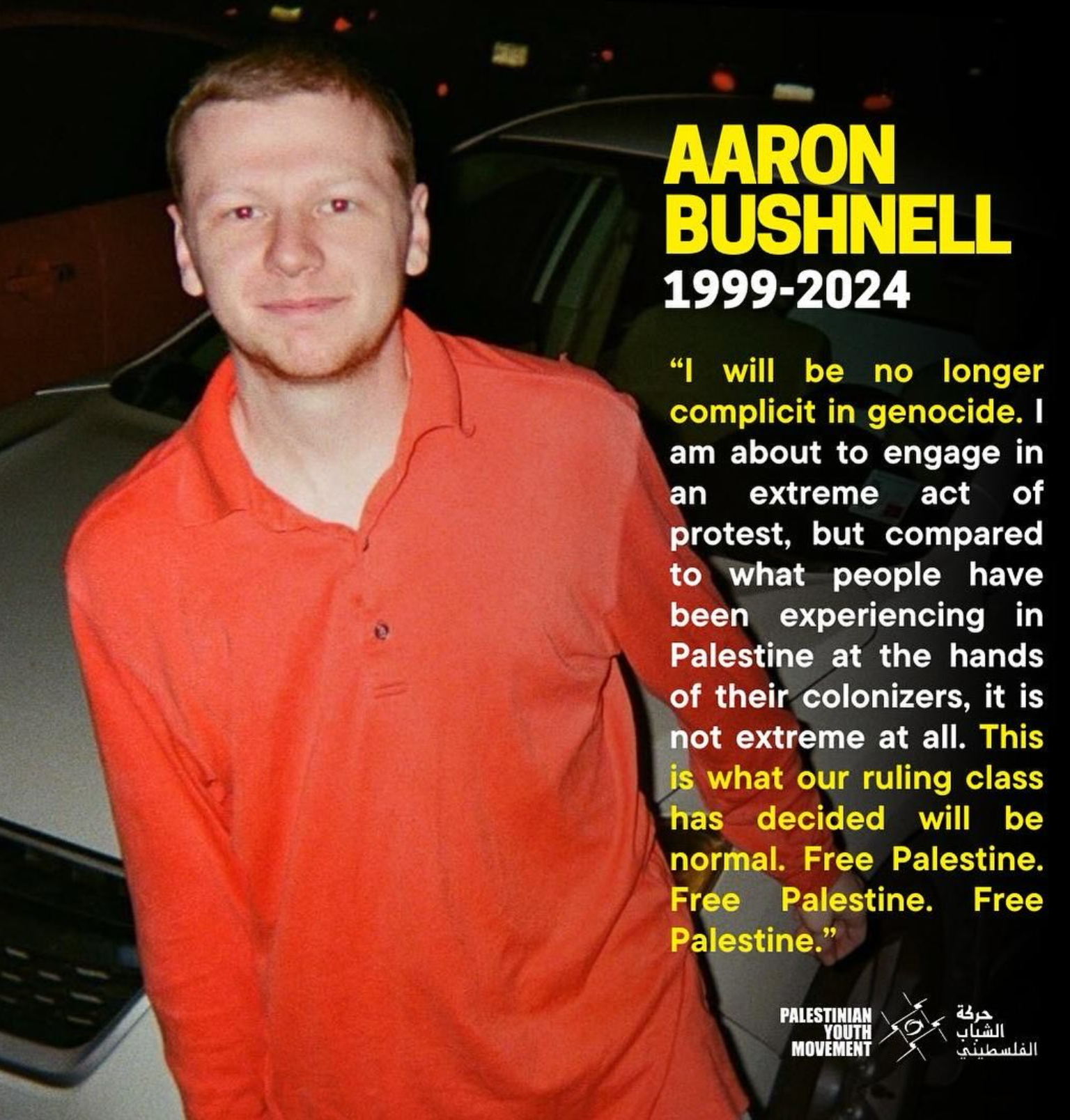 Read more about the article Aaron Bushnell: “I Will No Longer Be Complicit in Genocide”